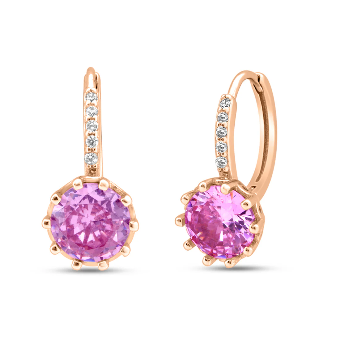 Pink Solitaire Rose Gold Plated 925 Sterling Silver Earrings - Image 4