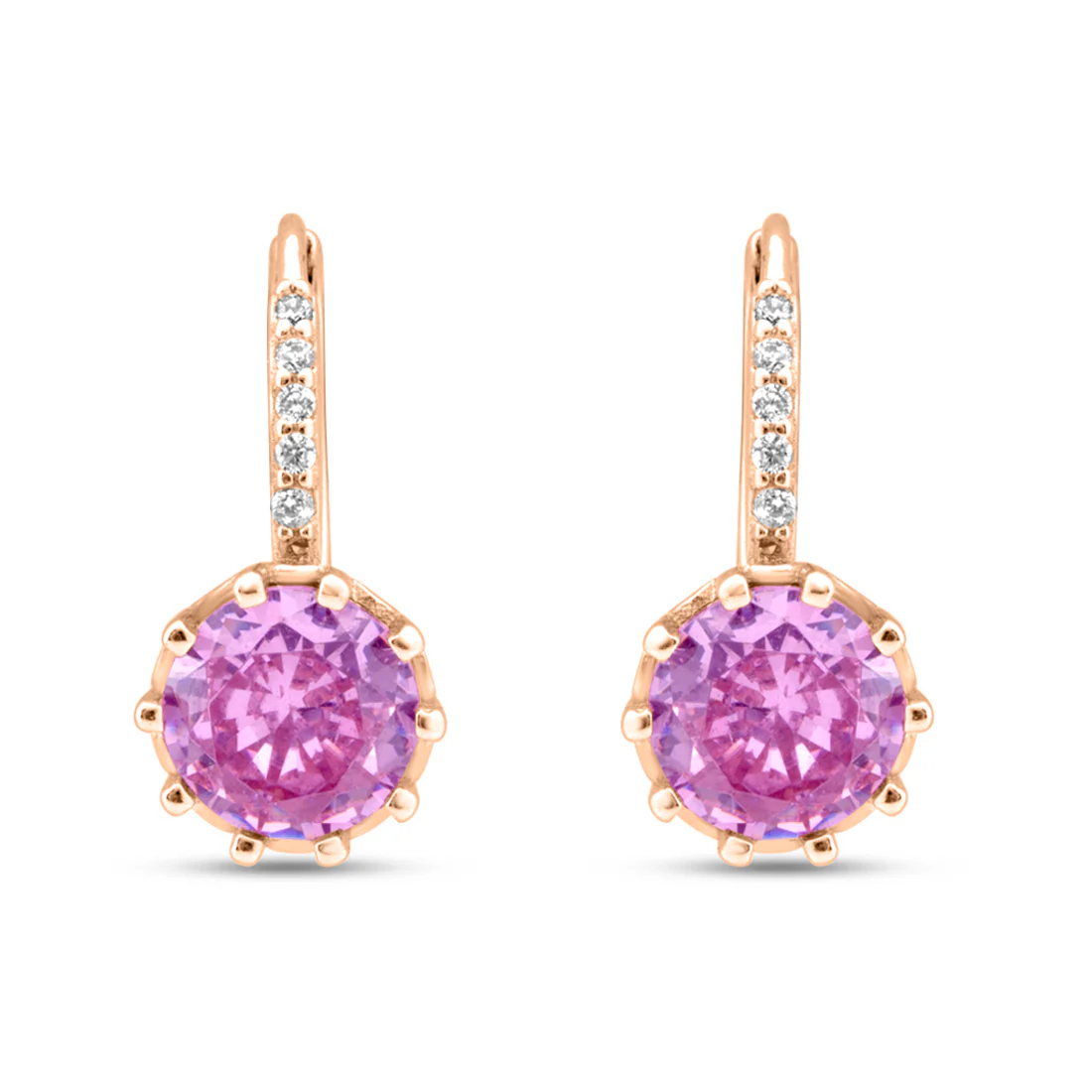 Pink Solitaire Rose Gold Plated 925 Sterling Silver Earrings - Image 5