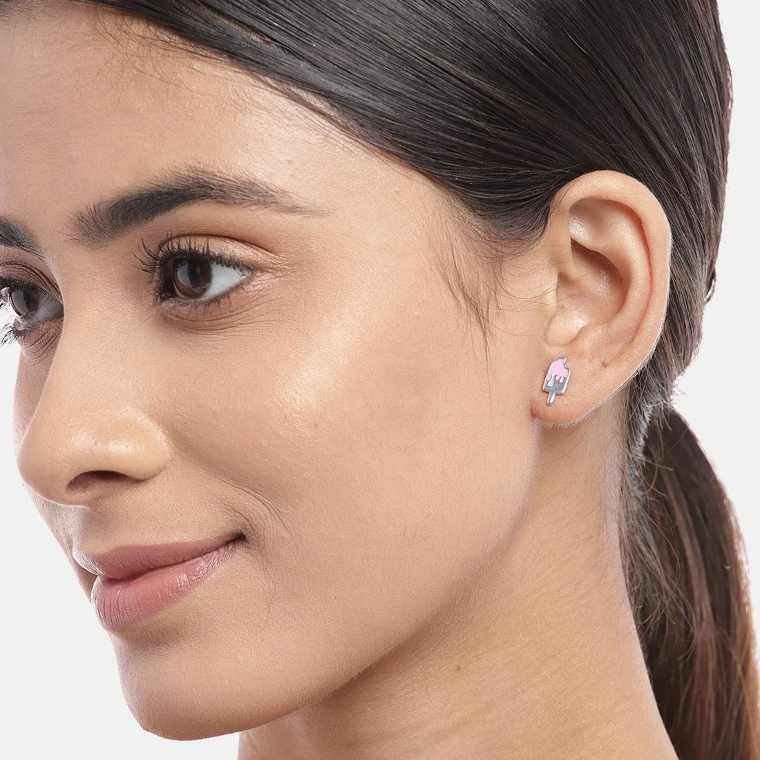Popsicle Funky Rhodium Plated 925 Sterling Silver Studs - Image 2