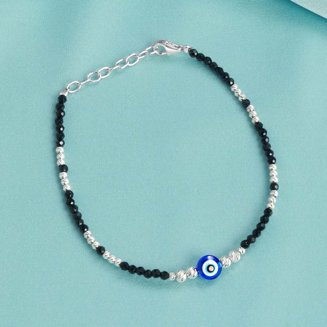 Protective Charm Rhodium Plated 925 Sterling Silver Evil Eye Bracelet - Image 2