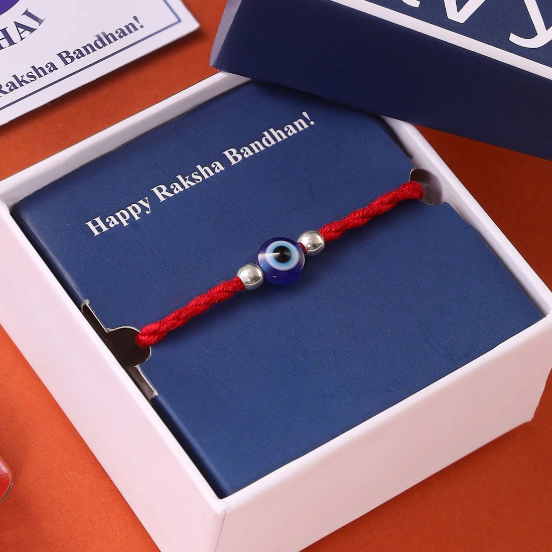 Protective Evil Eye With White Stone Rhodium-Plated Sterling Silver Thread Rakhi For Him - Image 8