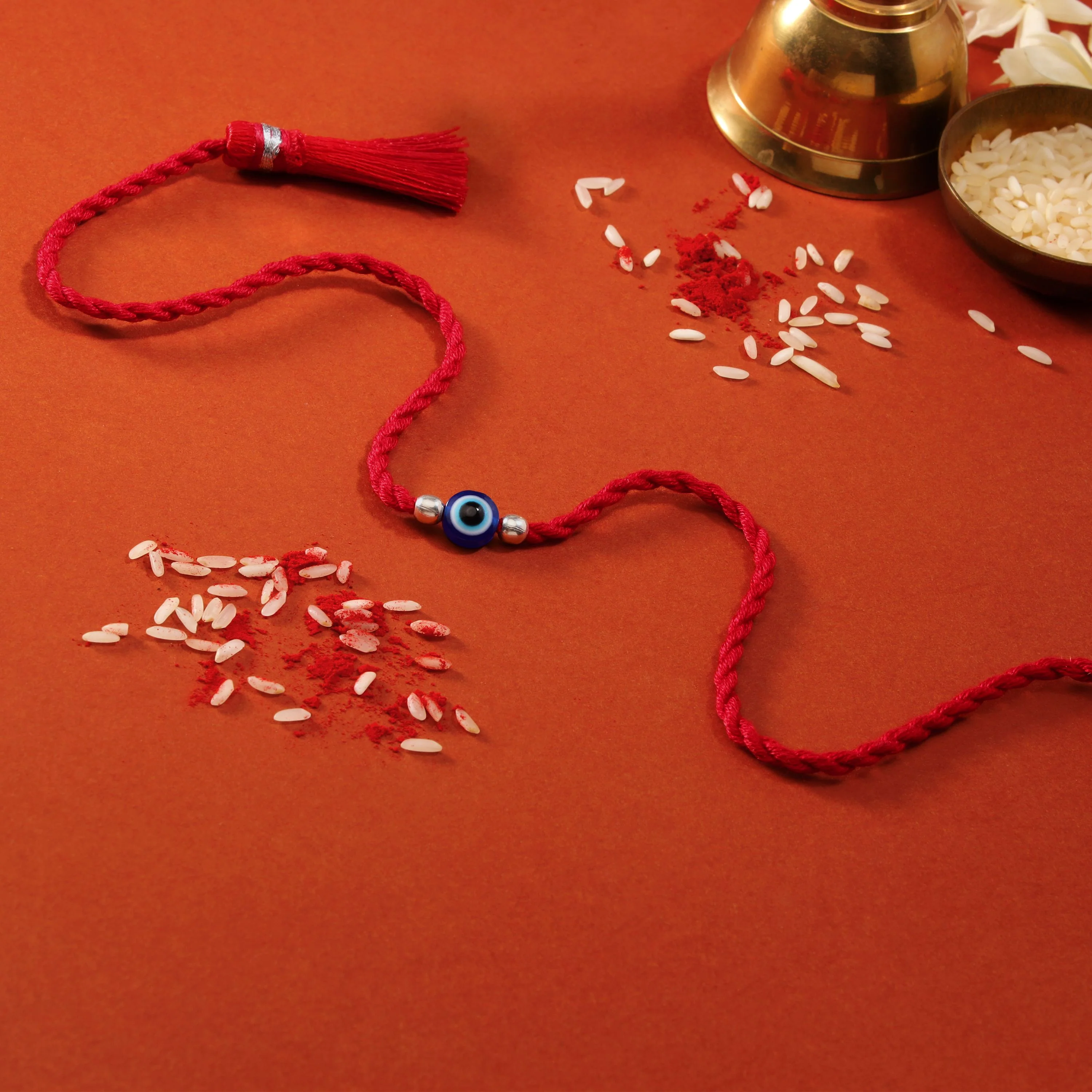 Protective Evil Eye With White Stone Rhodium-Plated Silver Thread Rakhi For Him - Image 3