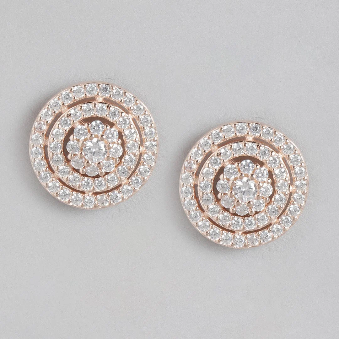 Circular Brilliance Rose Gold-Plated CZ 925 Sterling Silver Earrings - Image 3