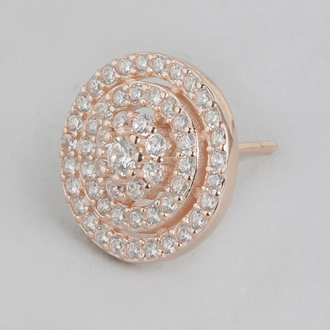 Circular Brilliance Rose Gold-Plated CZ 925 Sterling Silver Earrings - Image 4