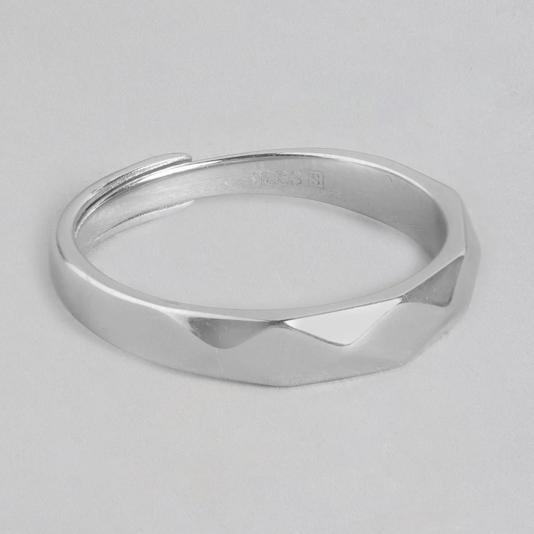 Pure Elegance Rhodium-Plated 925 Sterling Silver Men's Classic Ring (Adjustable) - Image 5