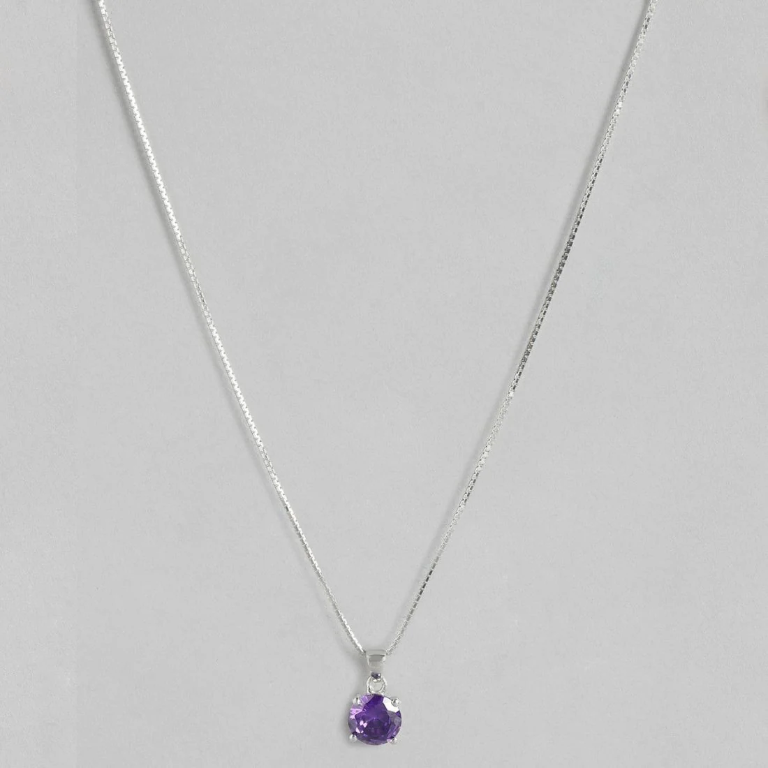 Purple Solitaire Box Chained 925 Sterling Silver Pendant with Chain - Image 6