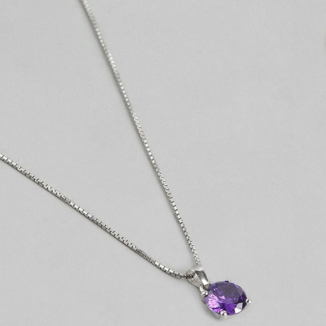 Purple Solitaire Box Chained 925 Sterling Silver Pendant with Chain - Image 7