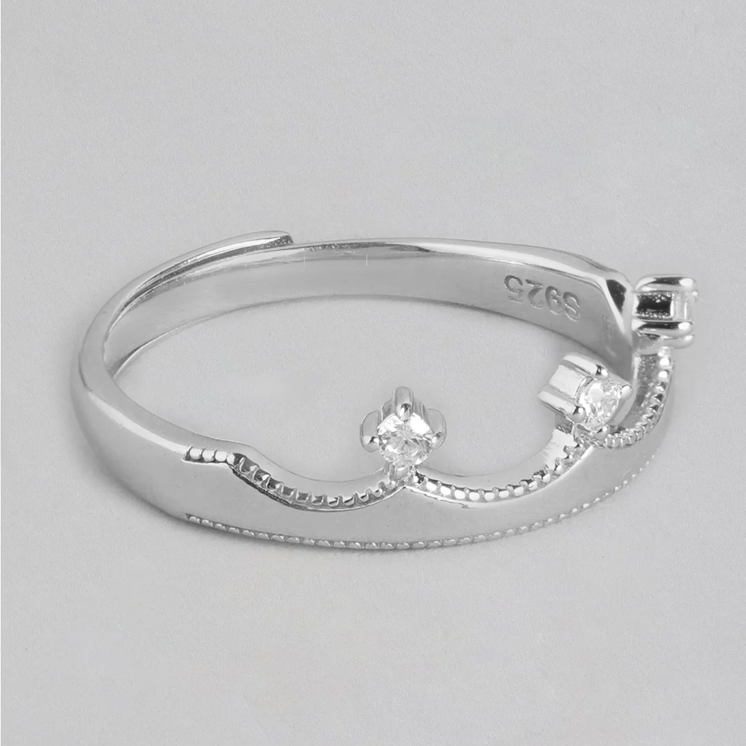 Queen's Crown Cubic Zirconia Rhodium Plated 925 Sterling Silver Ring (Adjustable) - Image 5