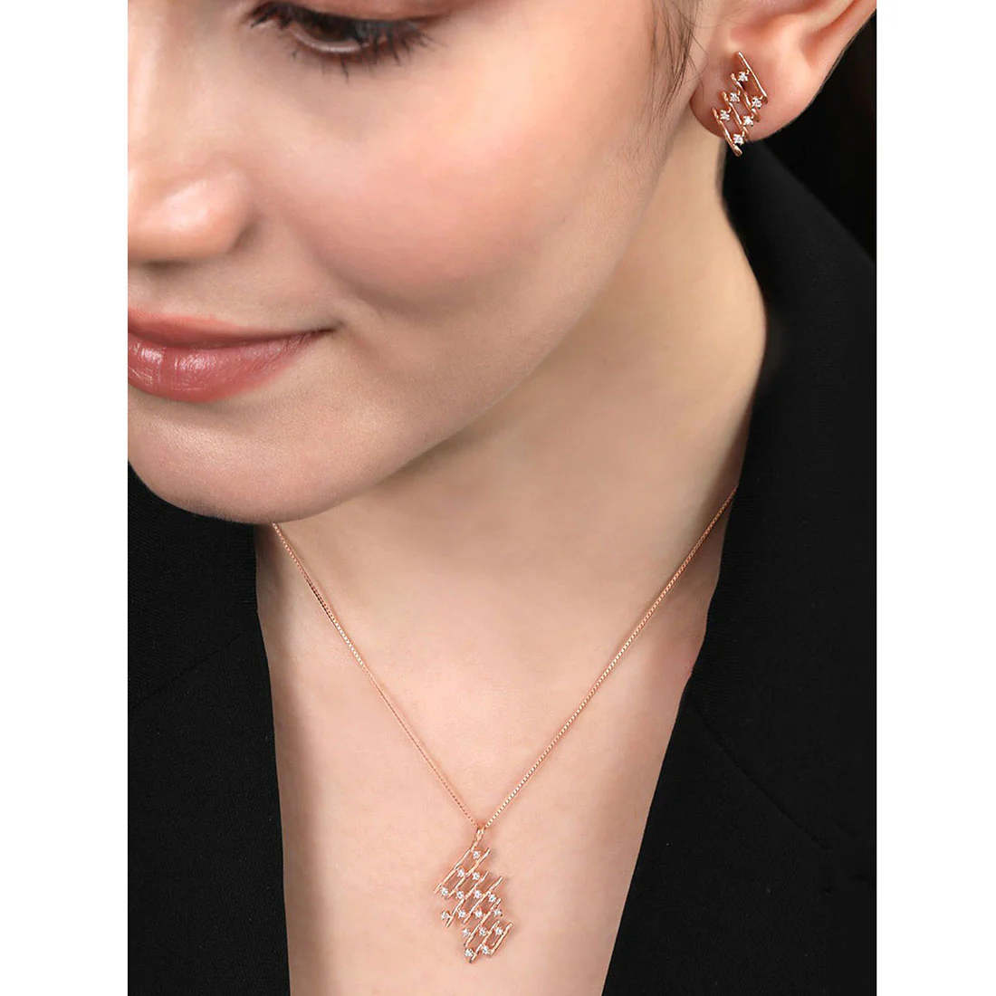 Quirky Designed Rose Gold Plated 925 Sterling Silver Jewelry Set - Image 2