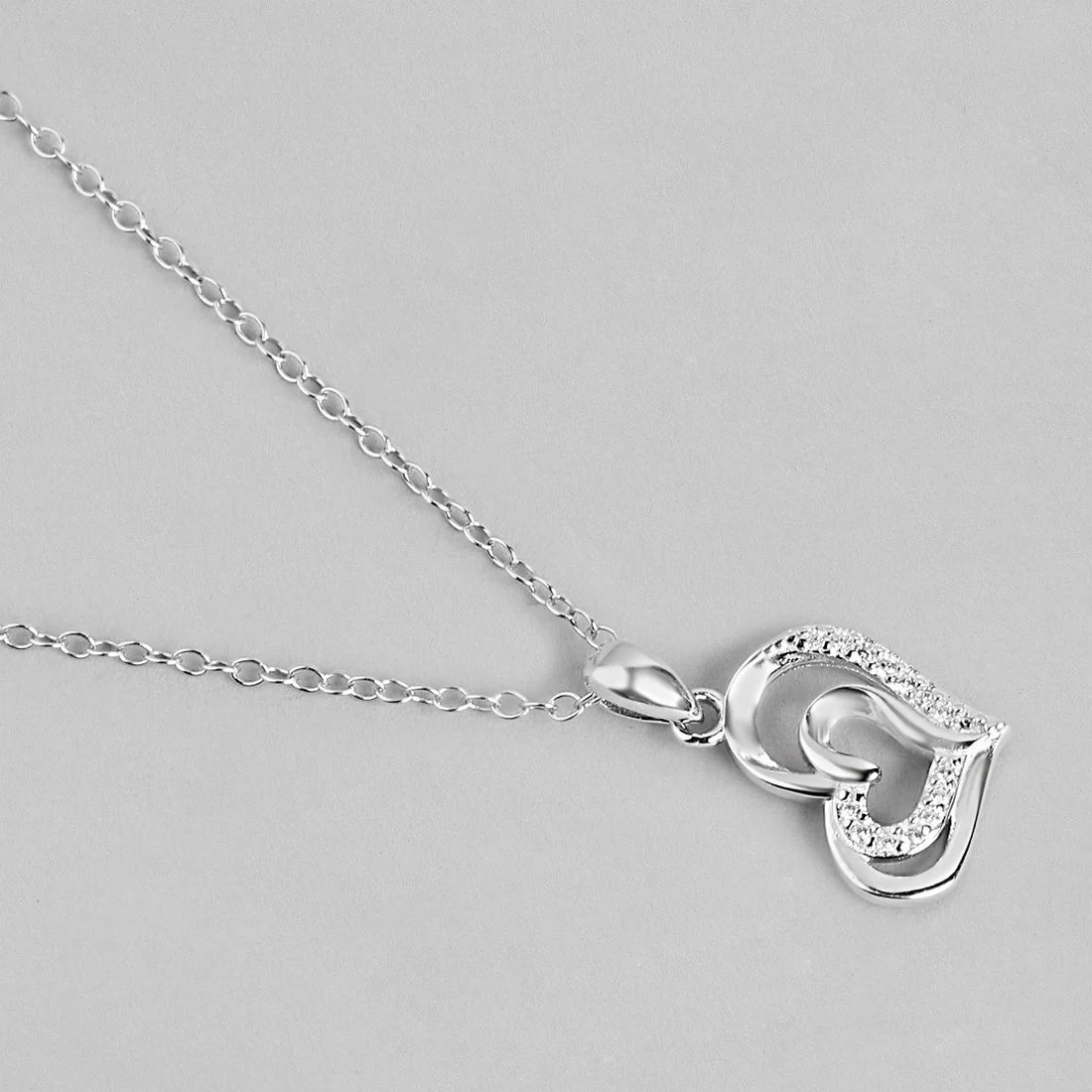 Radiant 925 Sterling Silver Rhodium Plated Heart Pendant - Image 4