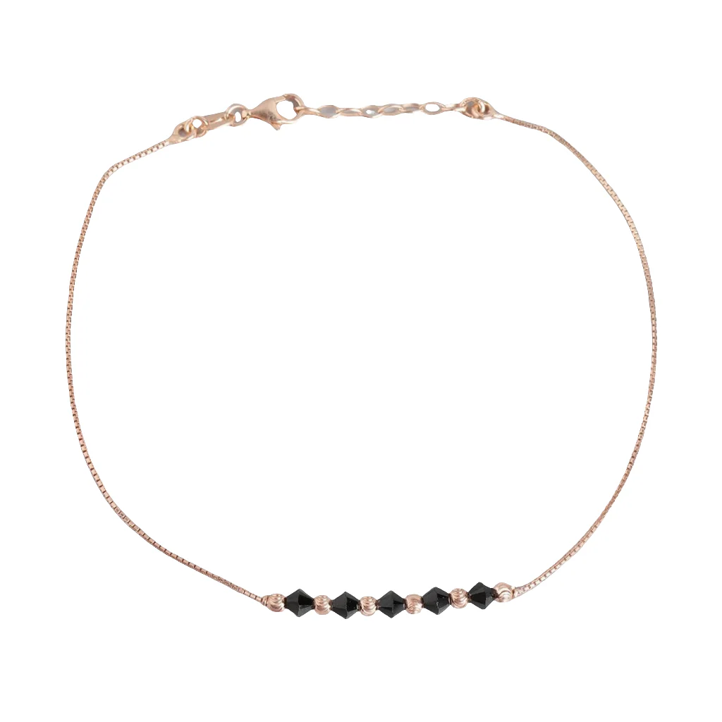 Radiant Beaded Bliss Rose Gold Plated 925 Sterling Silver Chain Anklet - Image 4