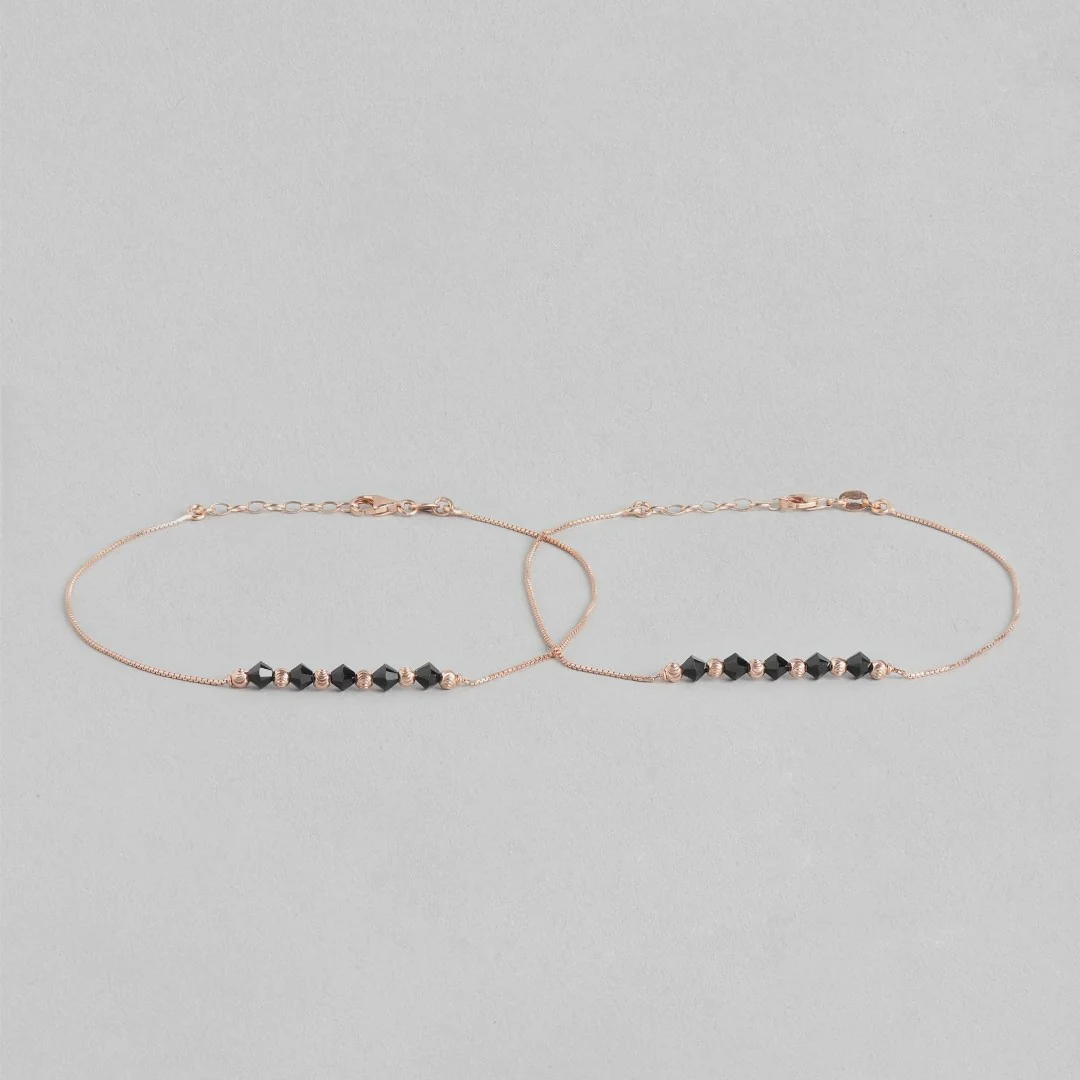 Radiant Beaded Bliss Rose Gold Plated 925 Sterling Silver Chain Anklet - Image 6
