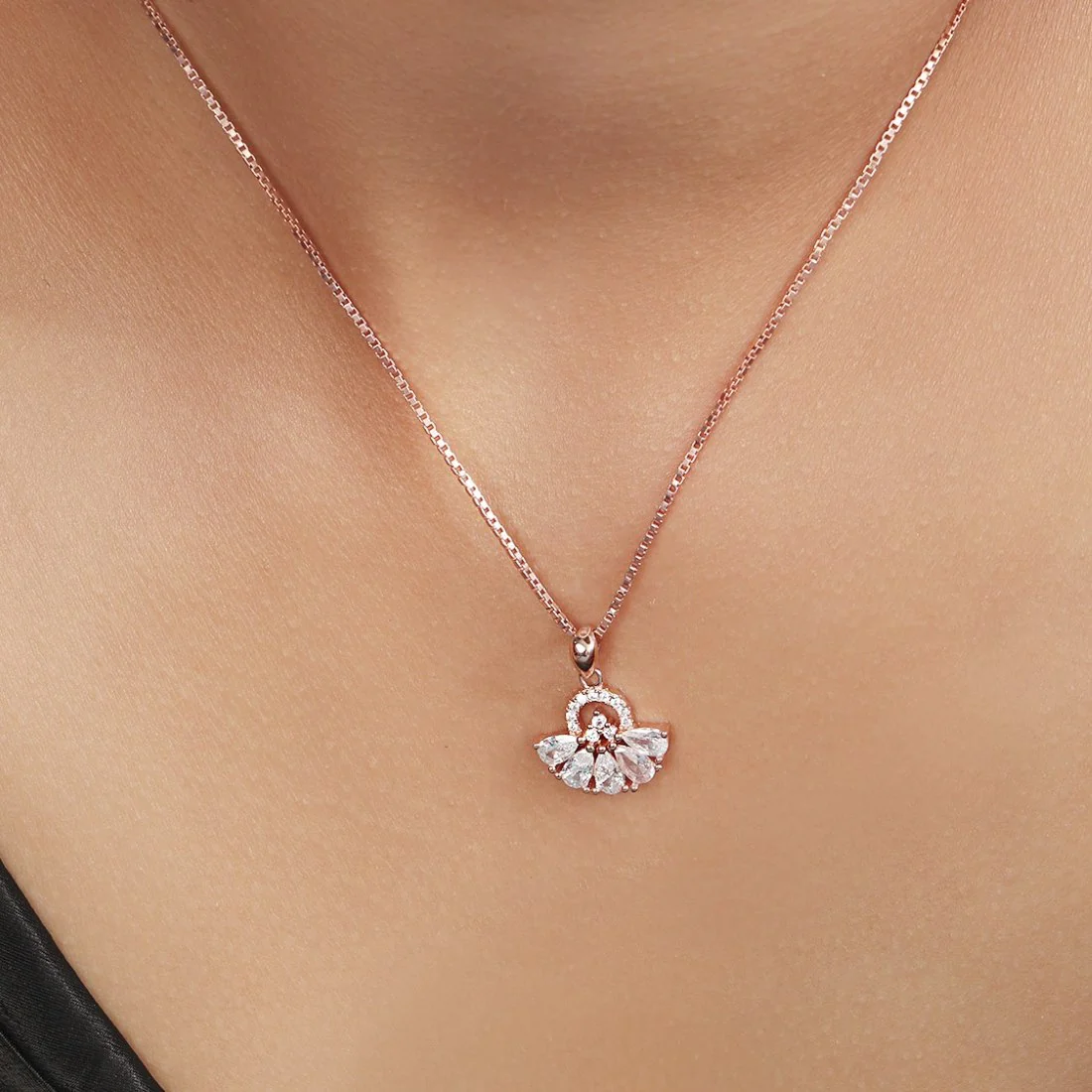 Radiant Bloom Rose Gold-Plated Cubic Zirconia 925 Sterling Silver Pendant with Chain - Image 2