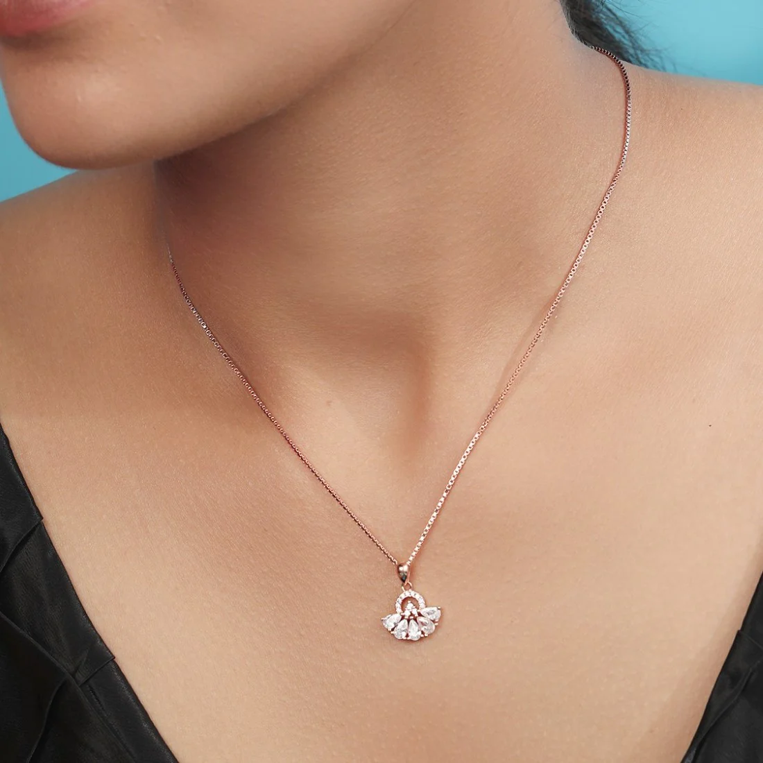 Radiant Bloom Rose Gold-Plated Cubic Zirconia 925 Sterling Silver Pendant with Chain - Image 3