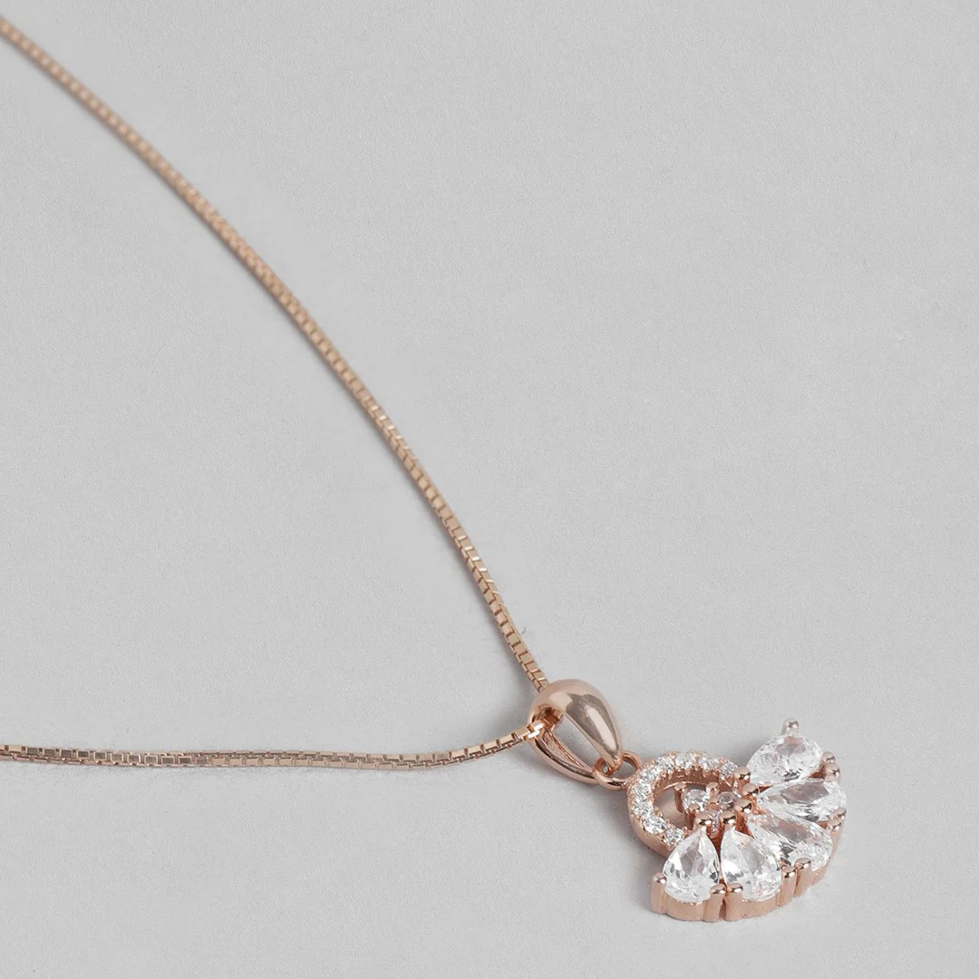 Radiant Bloom Rose Gold-Plated Cubic Zirconia 925 Sterling Silver Pendant with Chain - Image 5