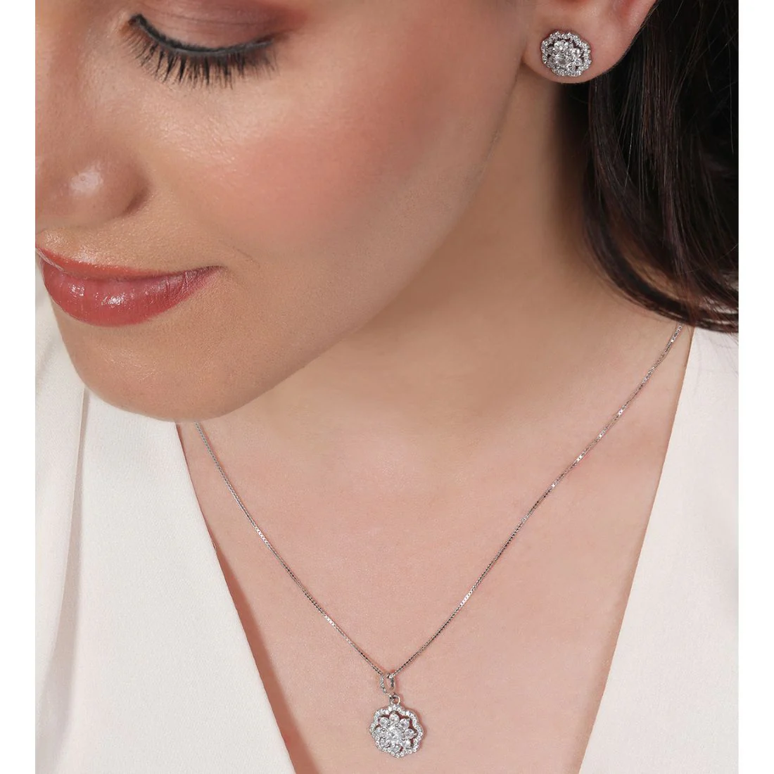 Radiant Blossom Rhodium Plated 925 Sterling Silver Jewelry Set - Image 2