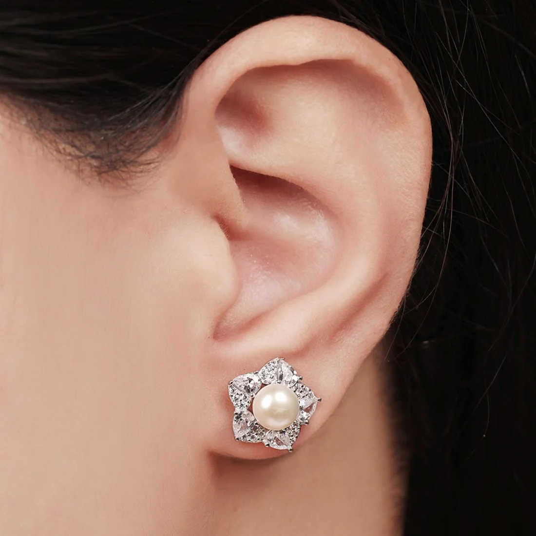 Radiant Blossoms 925 Sterling Silver Rhodium-Plated Flower Earring - Image 3