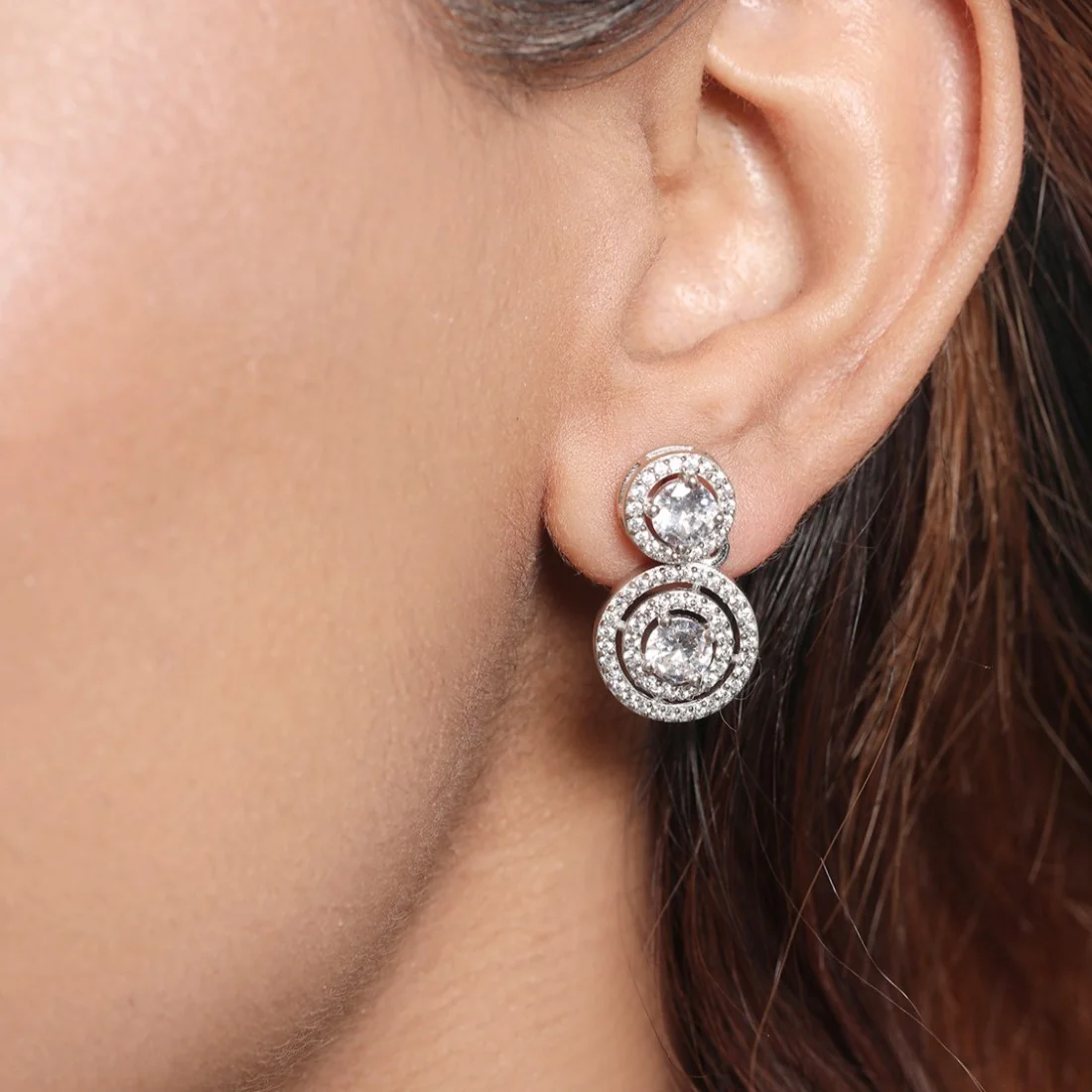 Radiant Circle Drops Rhodium-Plated 925 Sterling Silver Earrings - Image 2