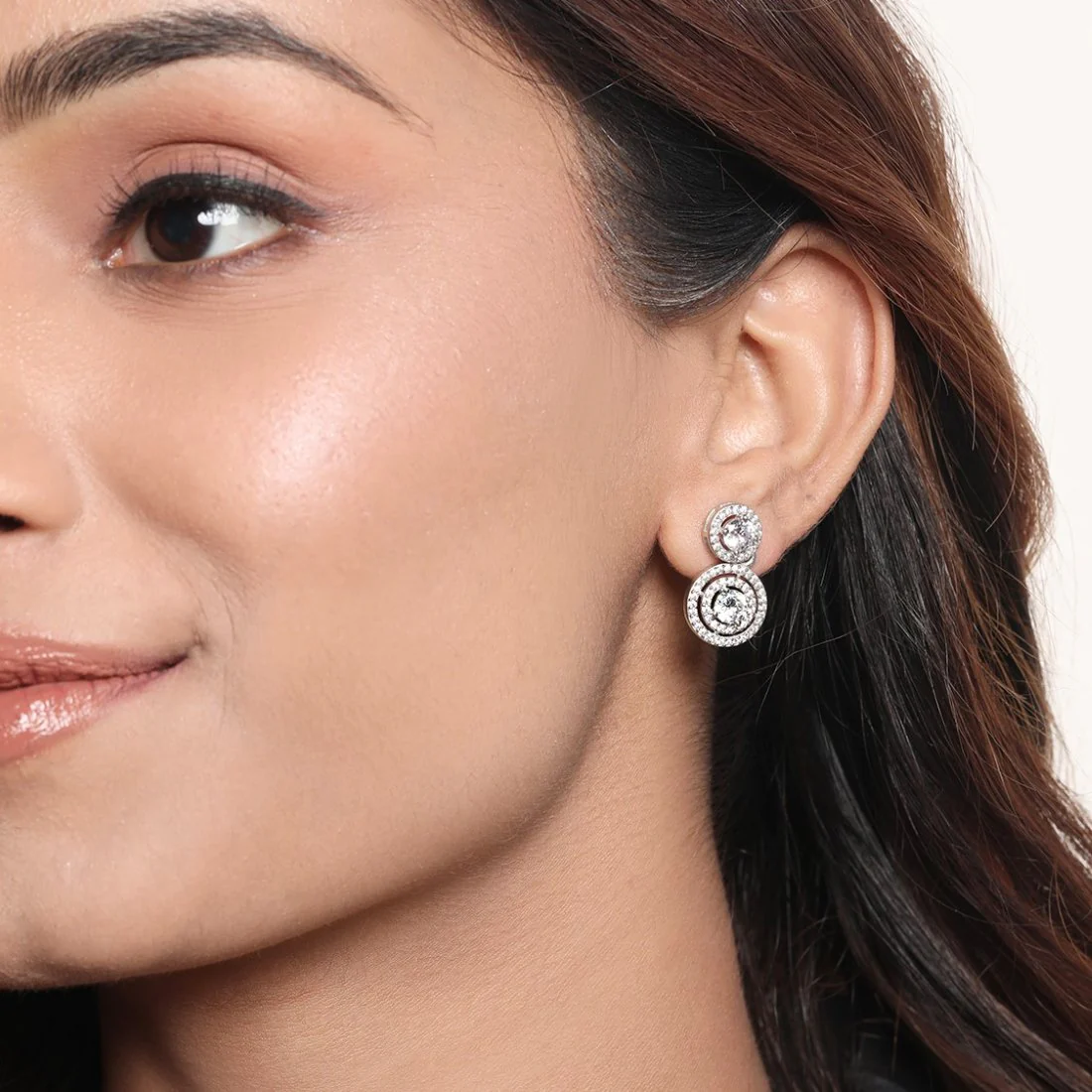 Radiant Circle Drops Rhodium-Plated 925 Sterling Silver Earrings - Image 3
