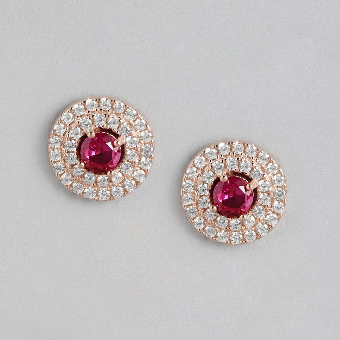 Radiant Crimson Circles Rose Gold-Plated Red CZ 925 Sterling Silver Jewelry Set - Image 5