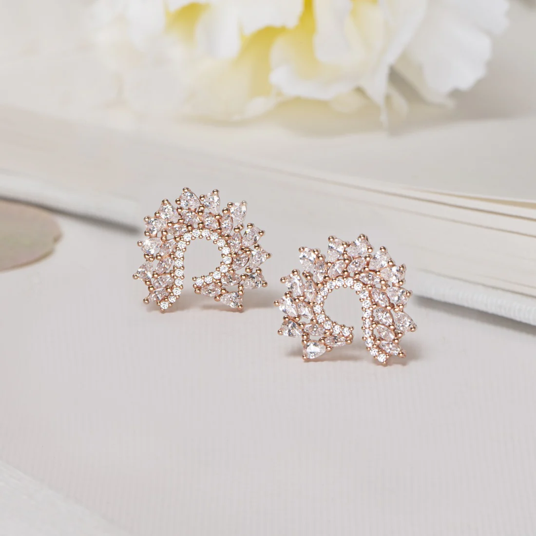 Radiant Cubic Zirconia Rose Gold-Plated 925 Sterling Silver Earrings - Image 2