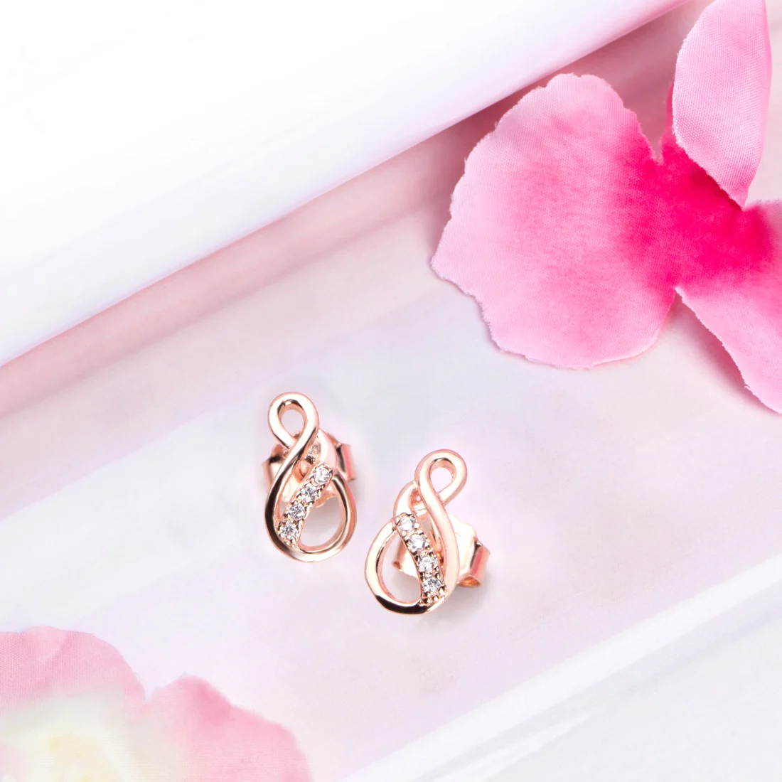 Radiant Cubic Zirconia Rose Gold-Plated 925 Sterling Silver Earrings - Image 2