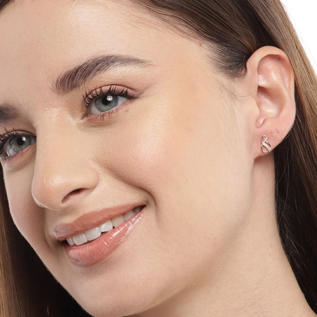 Radiant Cubic Zirconia Rose Gold-Plated 925 Sterling Silver Earrings - Image 3