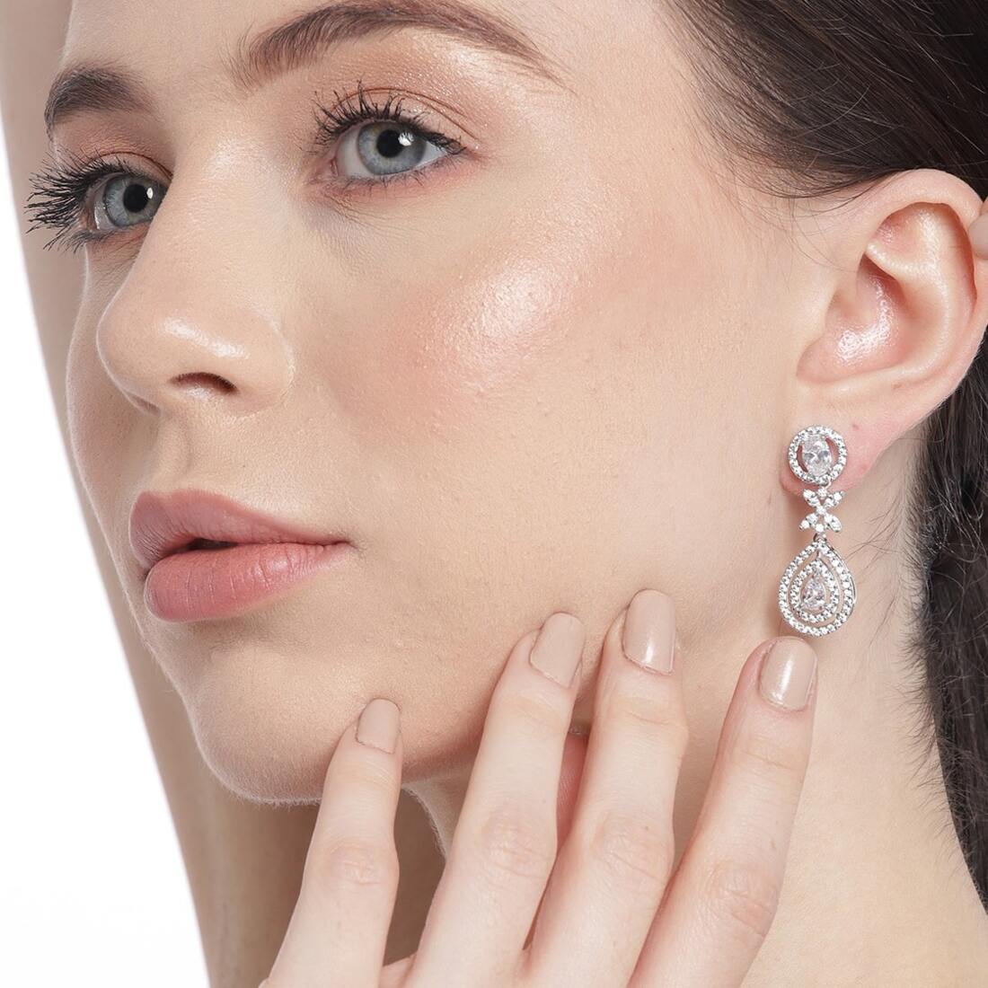 Radiant Frost Rhodium Plated 925 Sterling Silver Drop Earrings - Image 2
