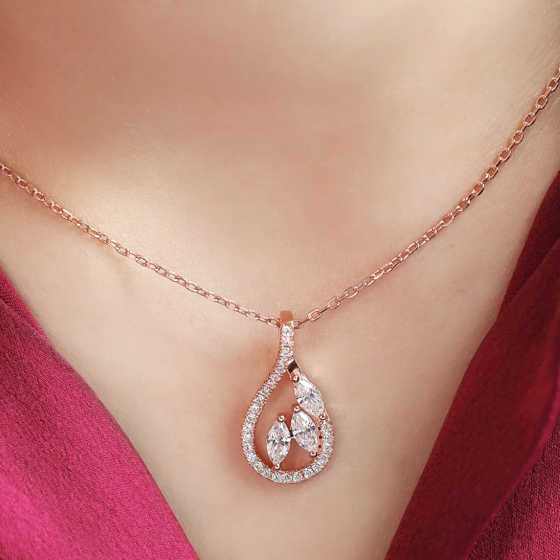 Radiant Fusion 925 Sterling Silver Rose Gold-Plated Abstract Necklace