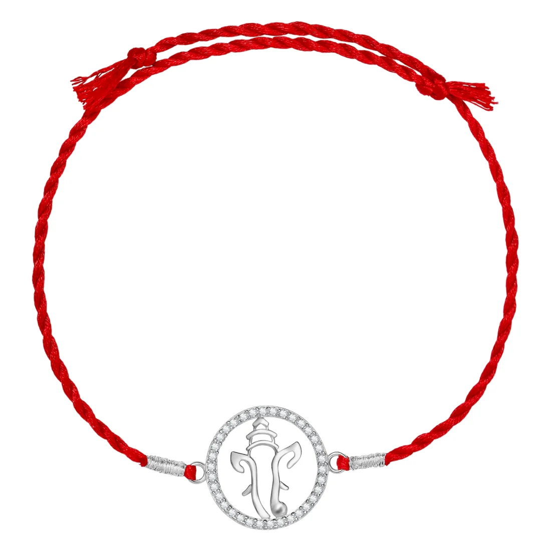 Radiant Ganesh Ji With Cubic Zirconia Rhodium-Plated Sterling Silver Thread Rakhi For Him - Image 4