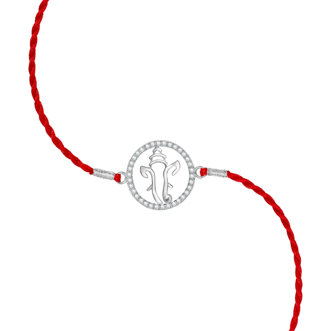 Radiant Ganesh Ji With Cubic Zirconia Rhodium-Plated Sterling Silver Thread Rakhi For Him - Image 5