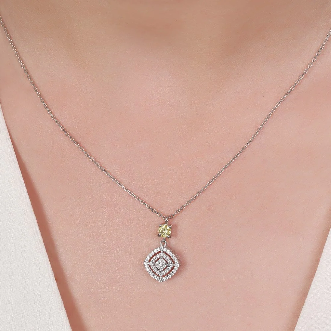 Radiant Geometry 925 Sterling Silver Rhodium-Plated Square Pendant - Image 2