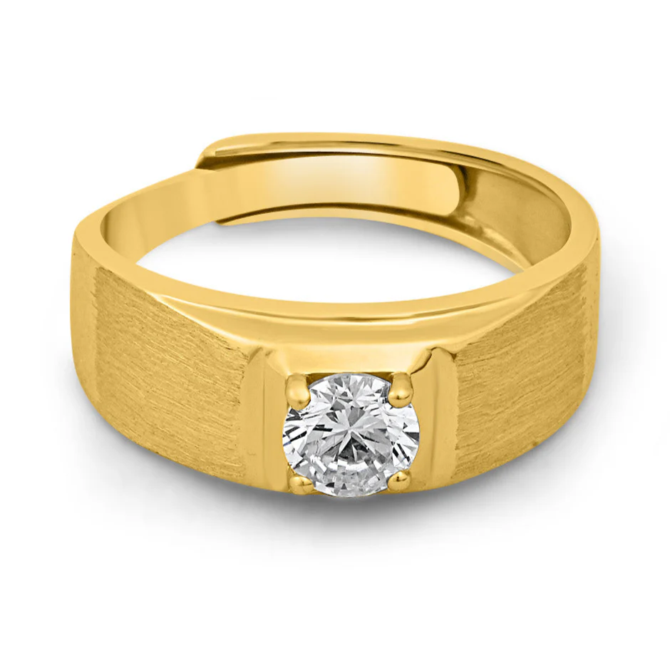Radiant Glow CZ Gold Plated 925 Sterling Silver Ring for Him (Adjustable) - Image 5