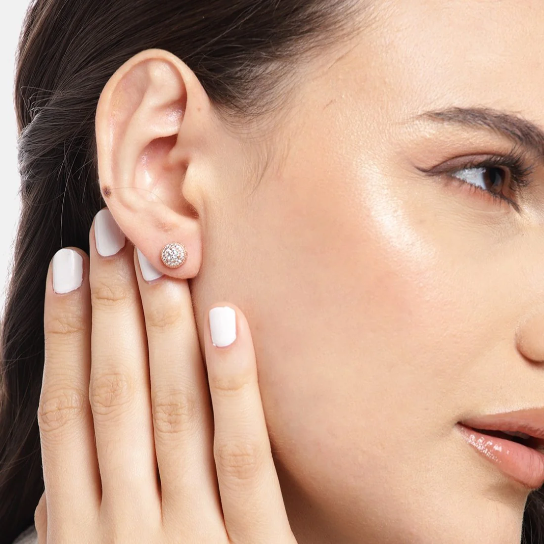 Radiant Halo Rose Gold-Plated Cubic Zirconia Circle Earrings - Image 2