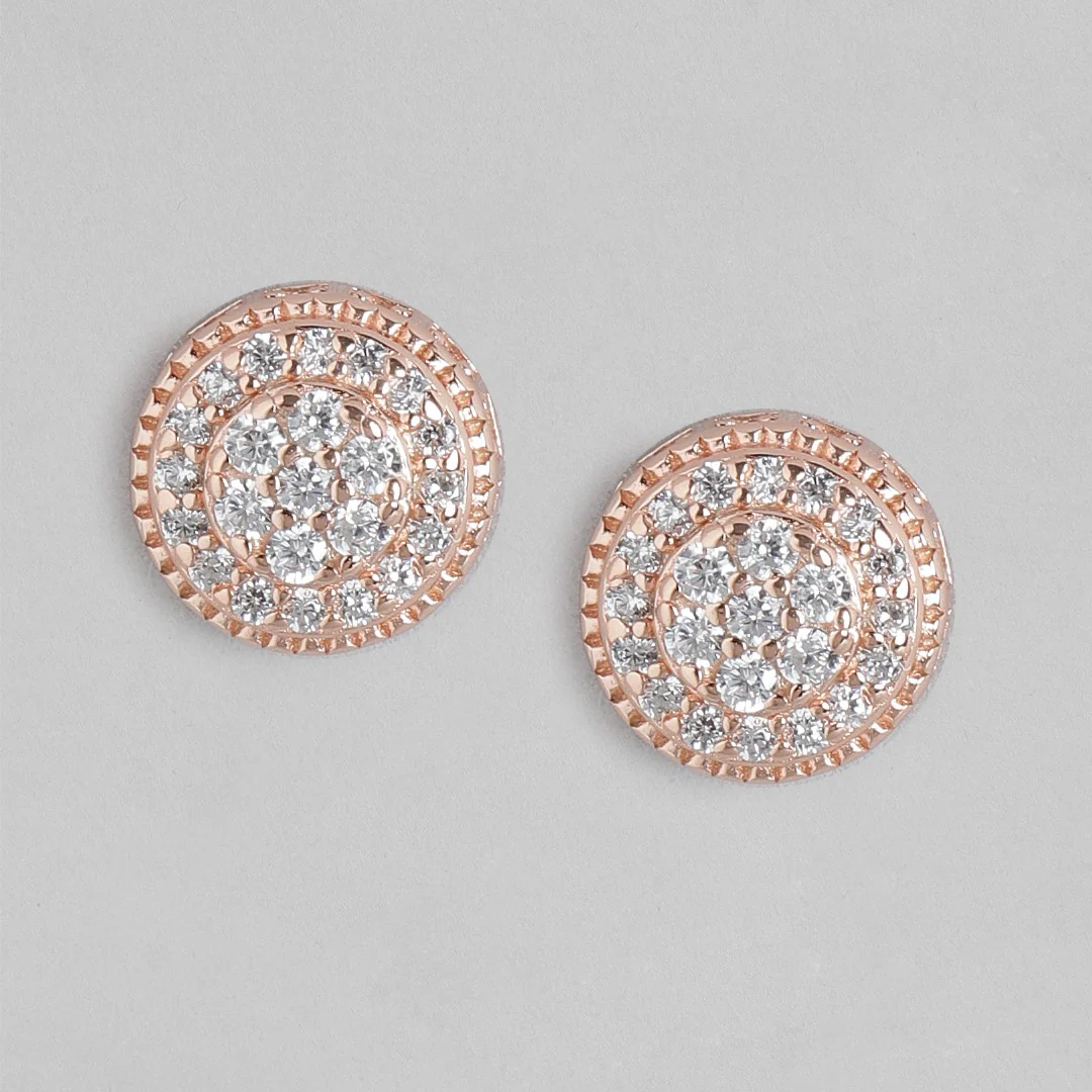 Radiant Halo Rose Gold-Plated Cubic Zirconia Circle Earrings - Image 3