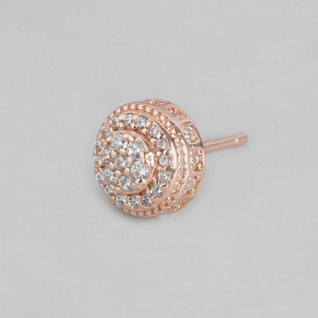 Radiant Halo Rose Gold-Plated Cubic Zirconia Circle Earrings - Image 4
