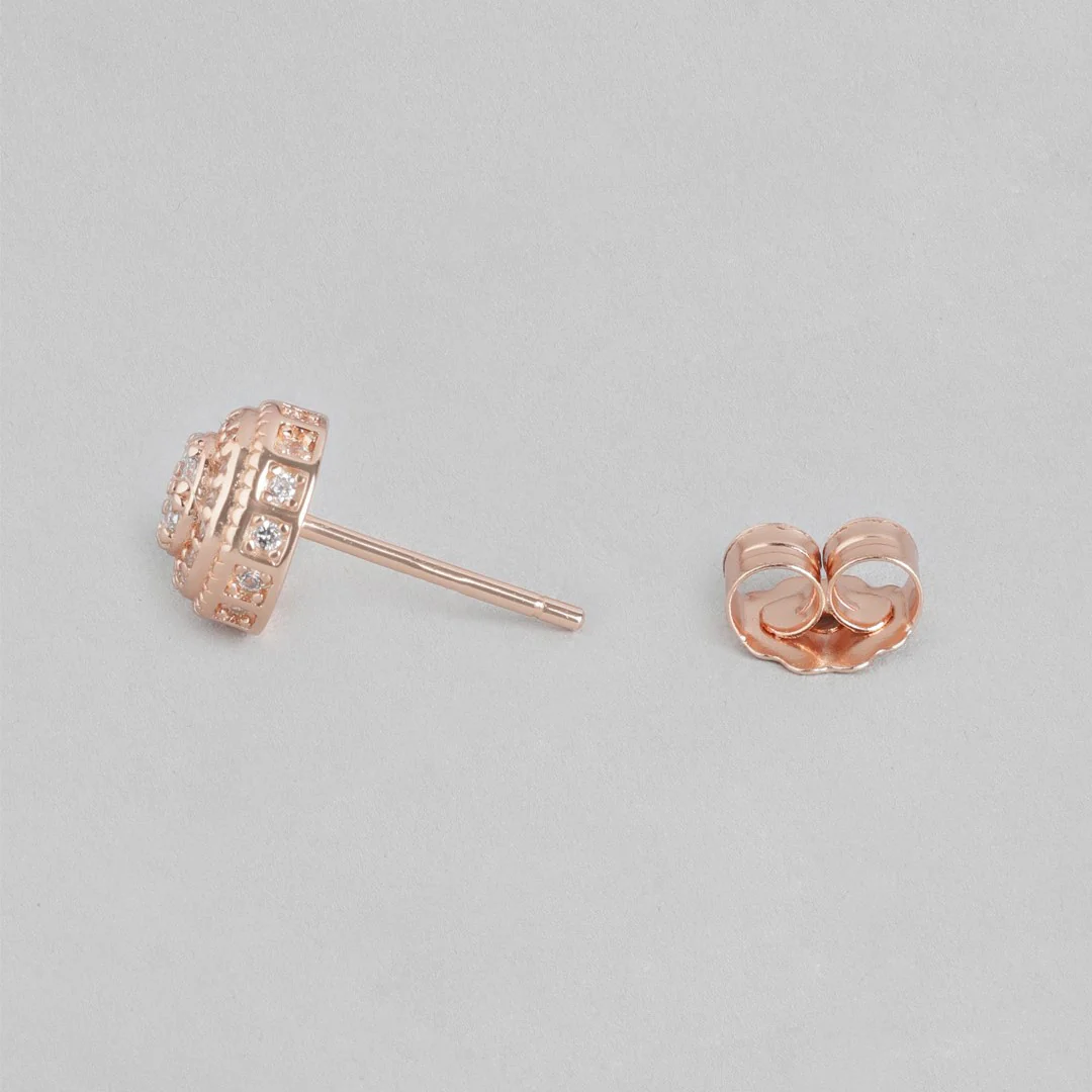 Radiant Halo Rose Gold-Plated Cubic Zirconia Circle Earrings - Image 5