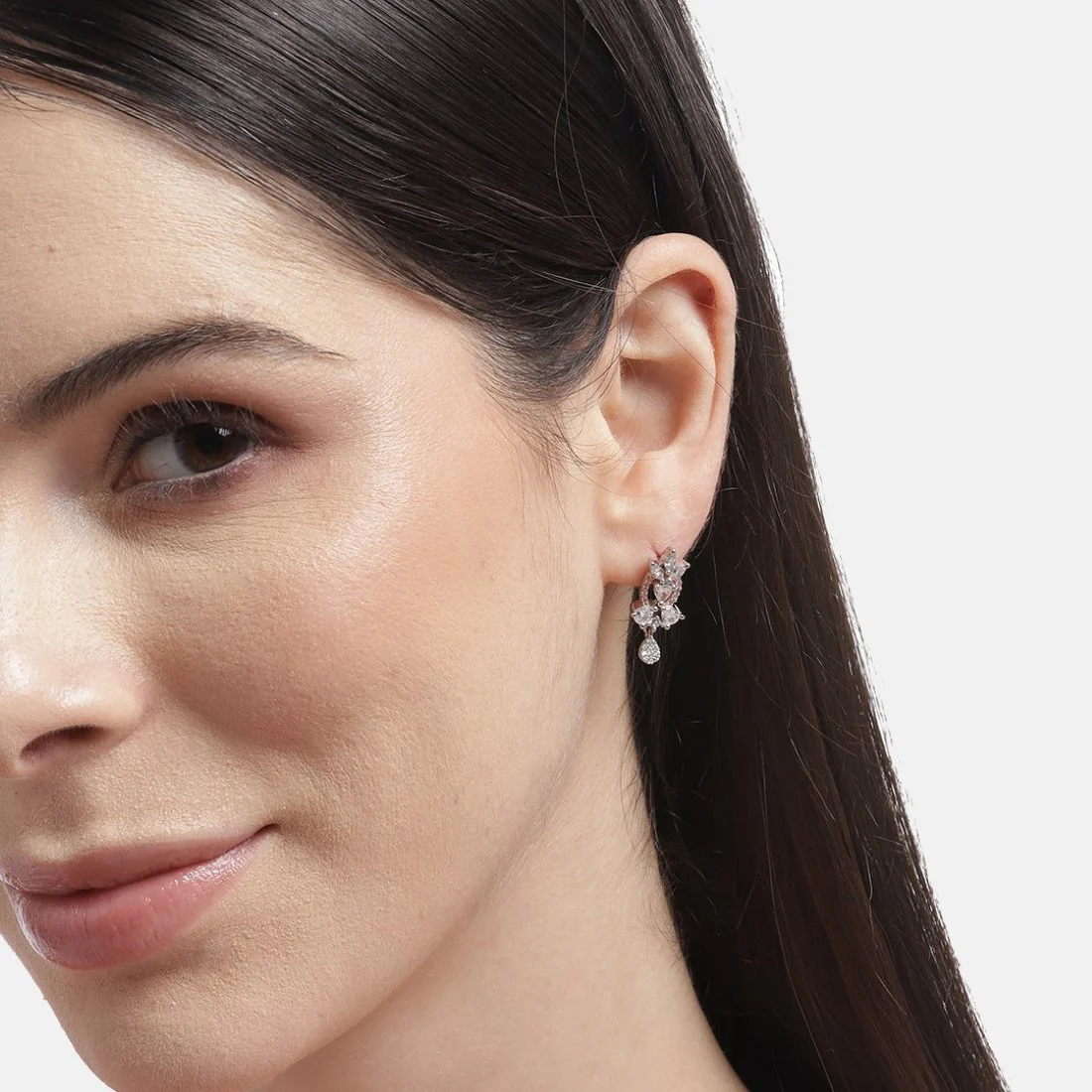 Radiant Harmony Rhodium & Rose Gold-Plated CZ Sterling Silver Drop Earrings - Image 2