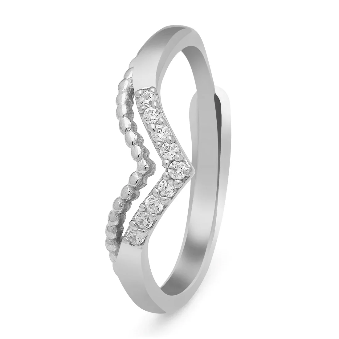 Radiant Love Heart CZ Rhodium-Plated 925 Sterling Silver Ring (Adjustable) - Image 3