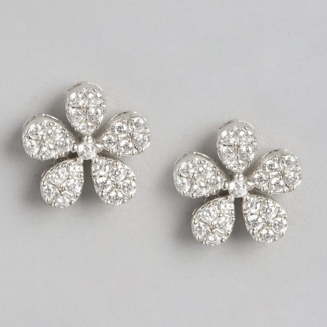 Radiant Petal Rhodium-Plated 925 Sterling Silver Stud Earrings - Image 4
