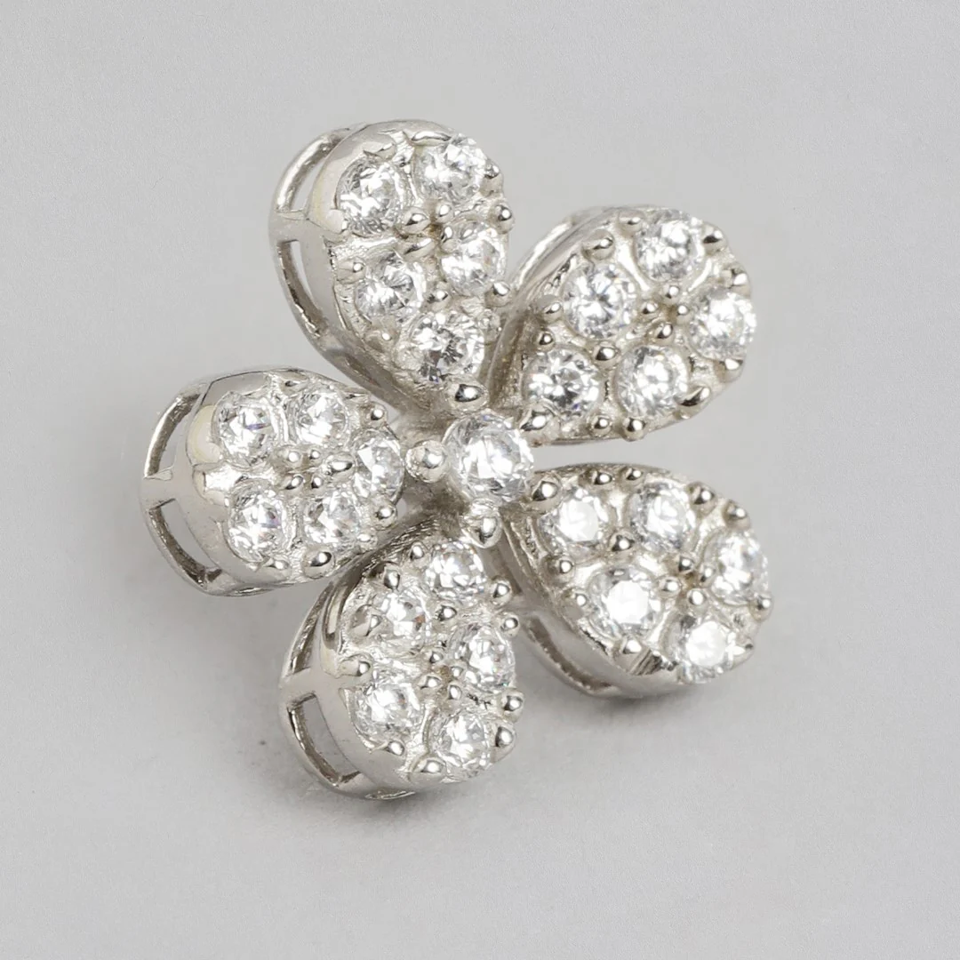 Radiant Petal Rhodium-Plated 925 Sterling Silver Stud Earrings - Image 5