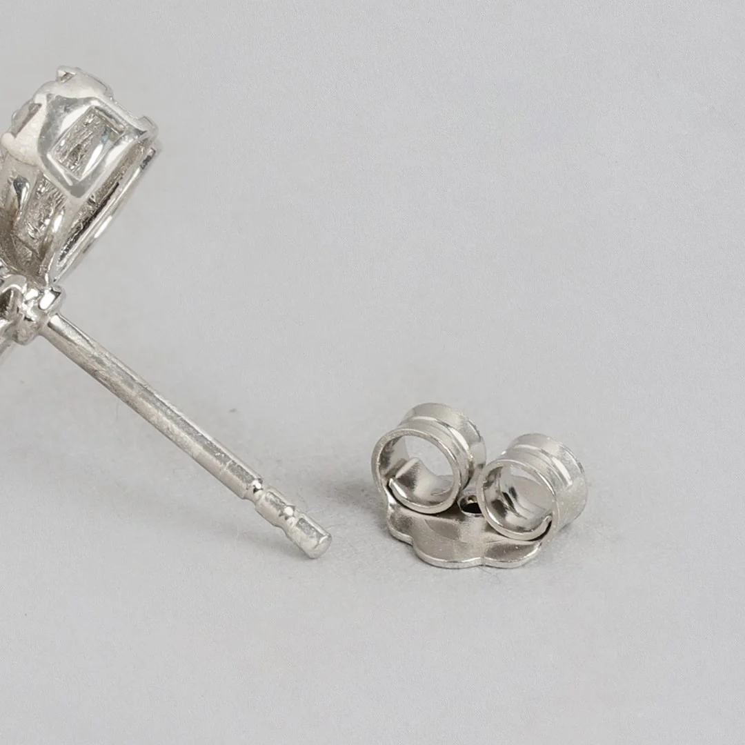 Radiant Petal Rhodium-Plated 925 Sterling Silver Stud Earrings - Image 6