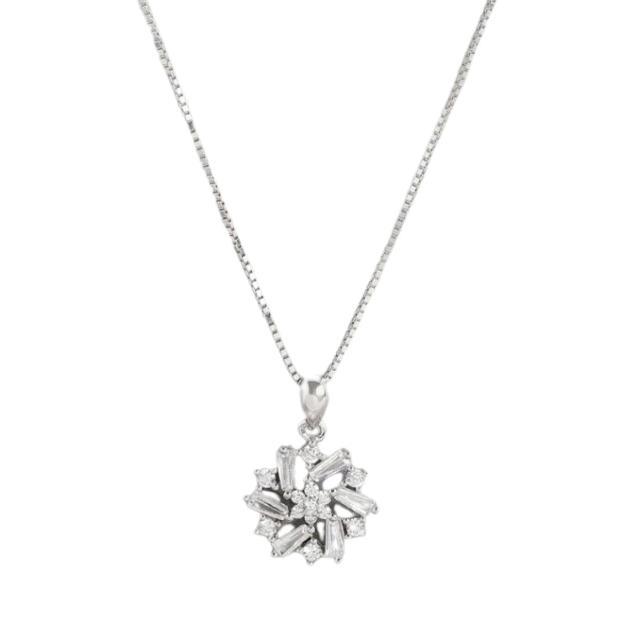 Radiant Rhodium-Plated Floral Fantasy CZ Sterling Silver Pendant with Chain - Image 3