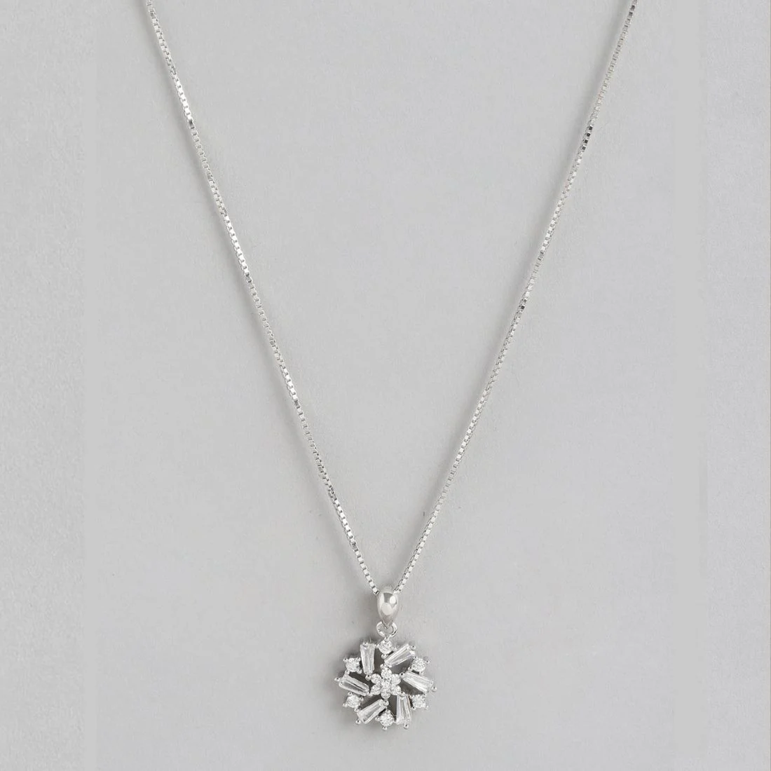 Radiant Rhodium-Plated Floral Fantasy CZ Sterling Silver Pendant with Chain - Image 4