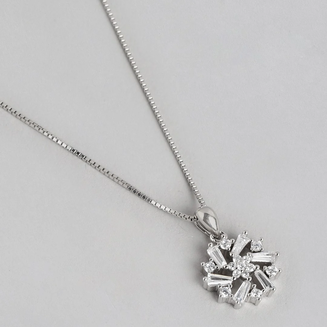 Radiant Rhodium-Plated Floral Fantasy CZ Sterling Silver Pendant with Chain - Image 5