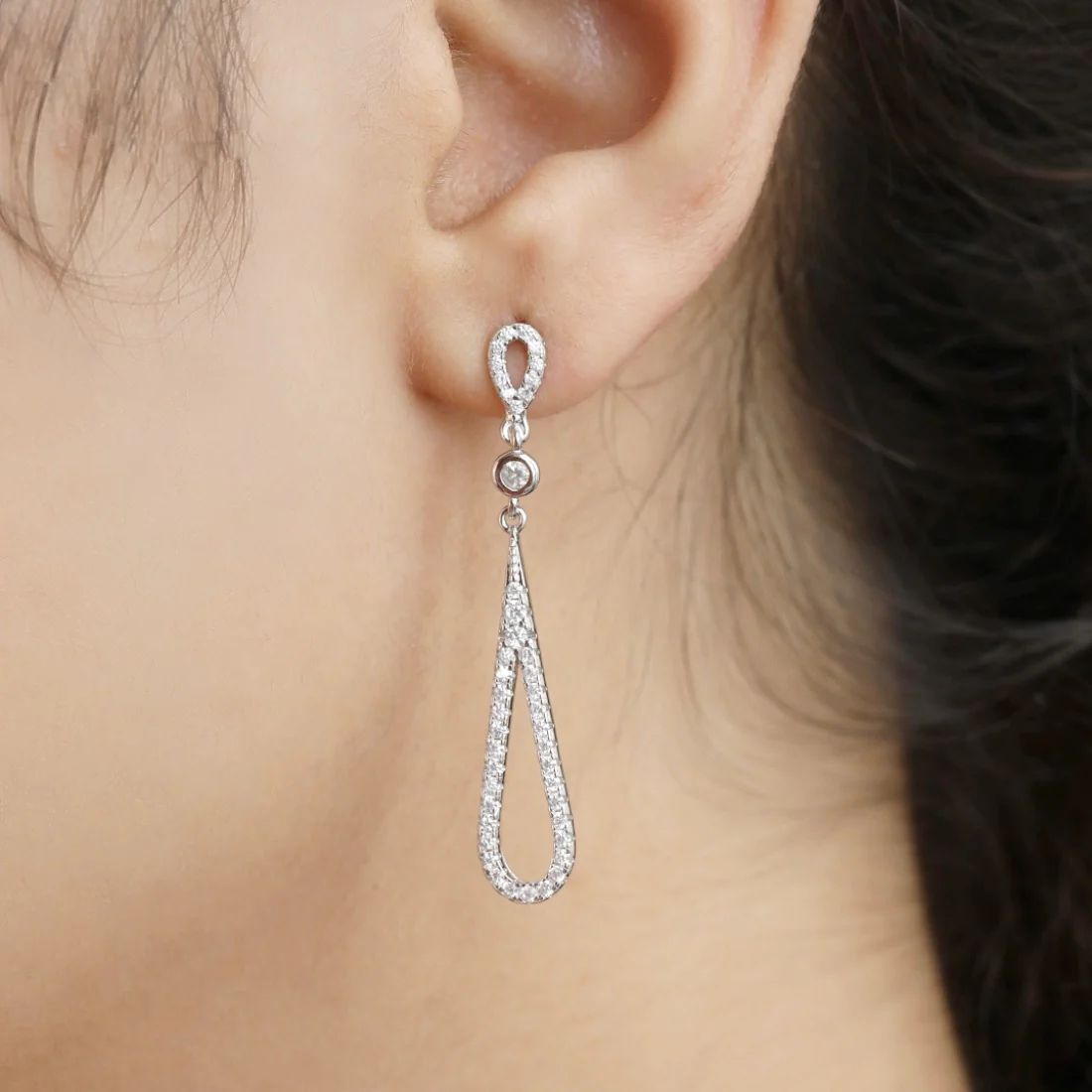 Radiant Rhodium Sparkle Cubic Zirconia 925 Sterling Silver Women's Earrings - Image 2