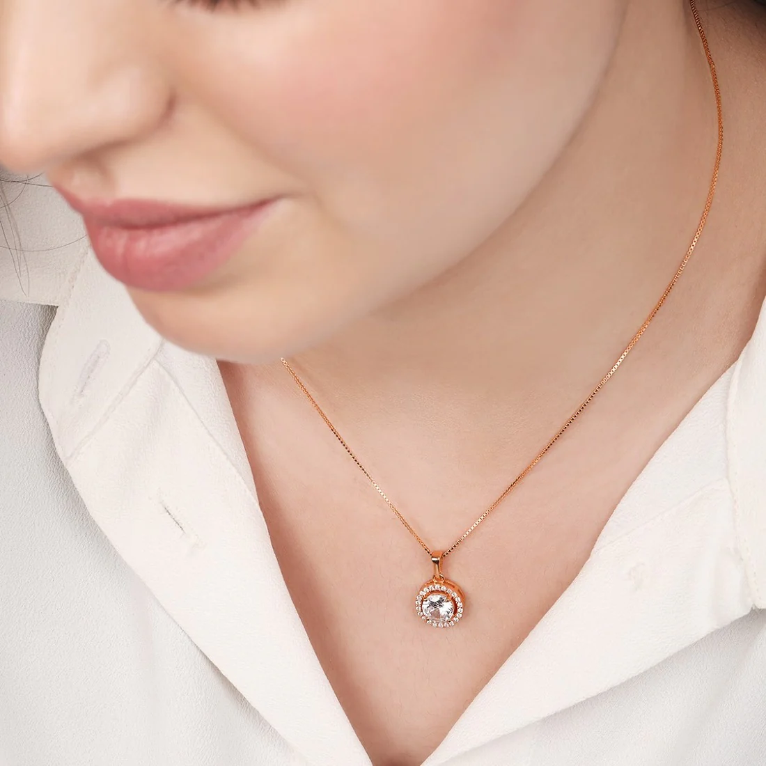 Radiant Rose Gold Circle of Elegance CZ 925 Sterling Silver Pendant with Chain