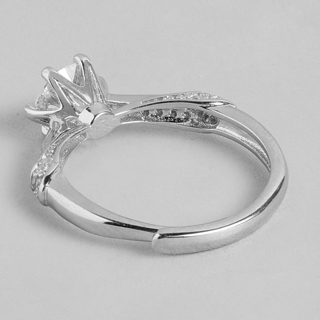 Radiant Rhodium Delight Solitaire-Adorned 925 Sterling Silver Ring (Adjustable) - Image 10