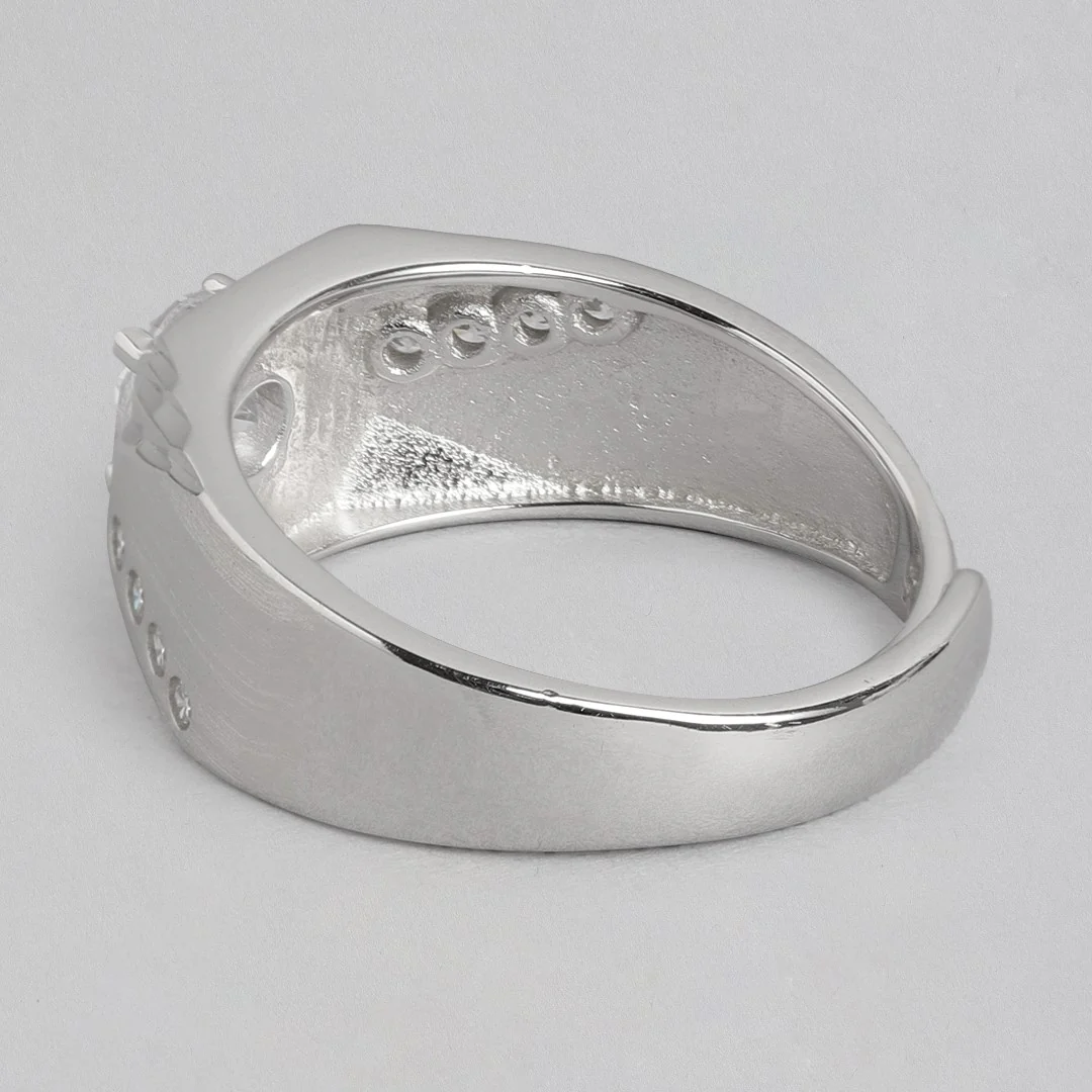 Radiant Rhodium Delight Solitaire-Adorned 925 Sterling Silver Ring (Adjustable) - Image 11