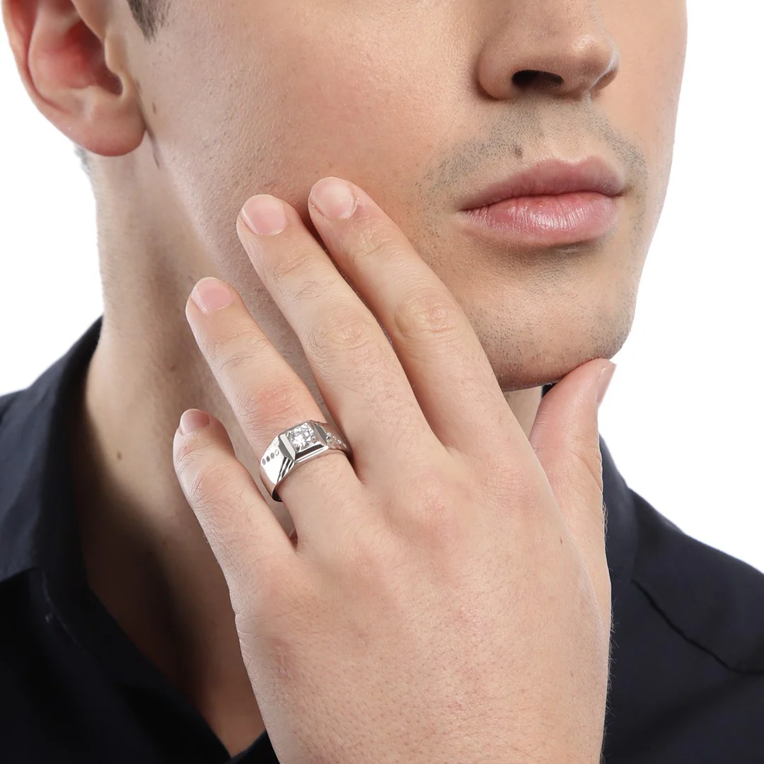 Radiant Rhodium Delight Solitaire-Adorned 925 Sterling Silver Ring (Adjustable) - Image 3